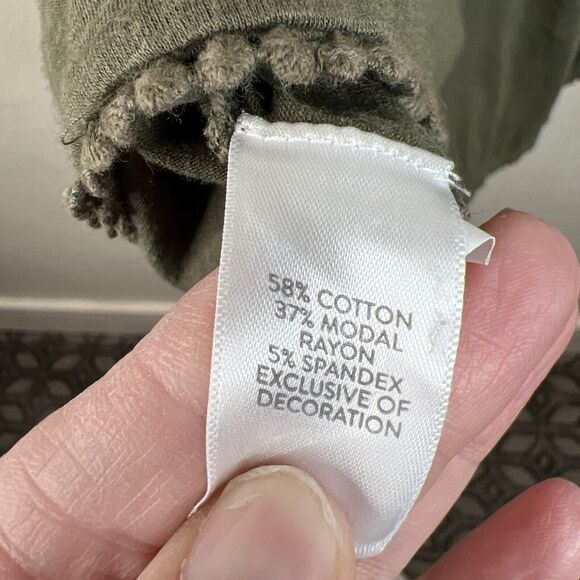 J. Jill Top Women's Large Green 3/4 Sleeve‎ Button Accent Boho Peasant Cotton - Picture 15 of 16